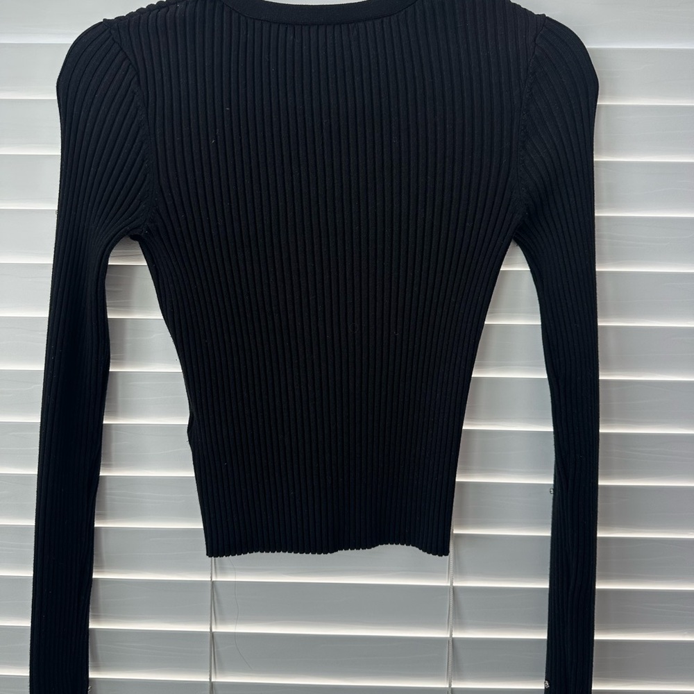 H&M Black Ribbed Rhinestone-Embellished V-Neck Cardigan - Picture 6 of 6